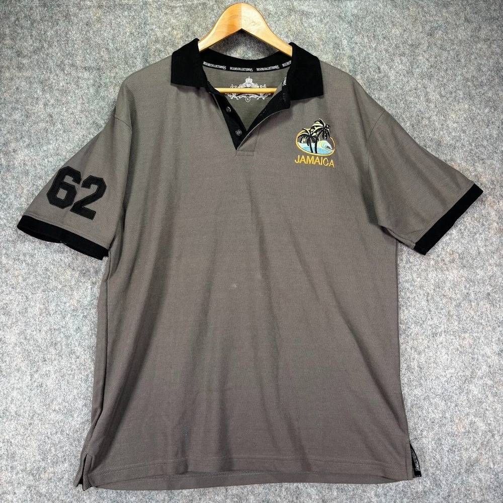 Desired Collection Jamaica Polo Shirt Mens XL Crest Rugby Gray Soccer Sports VTG